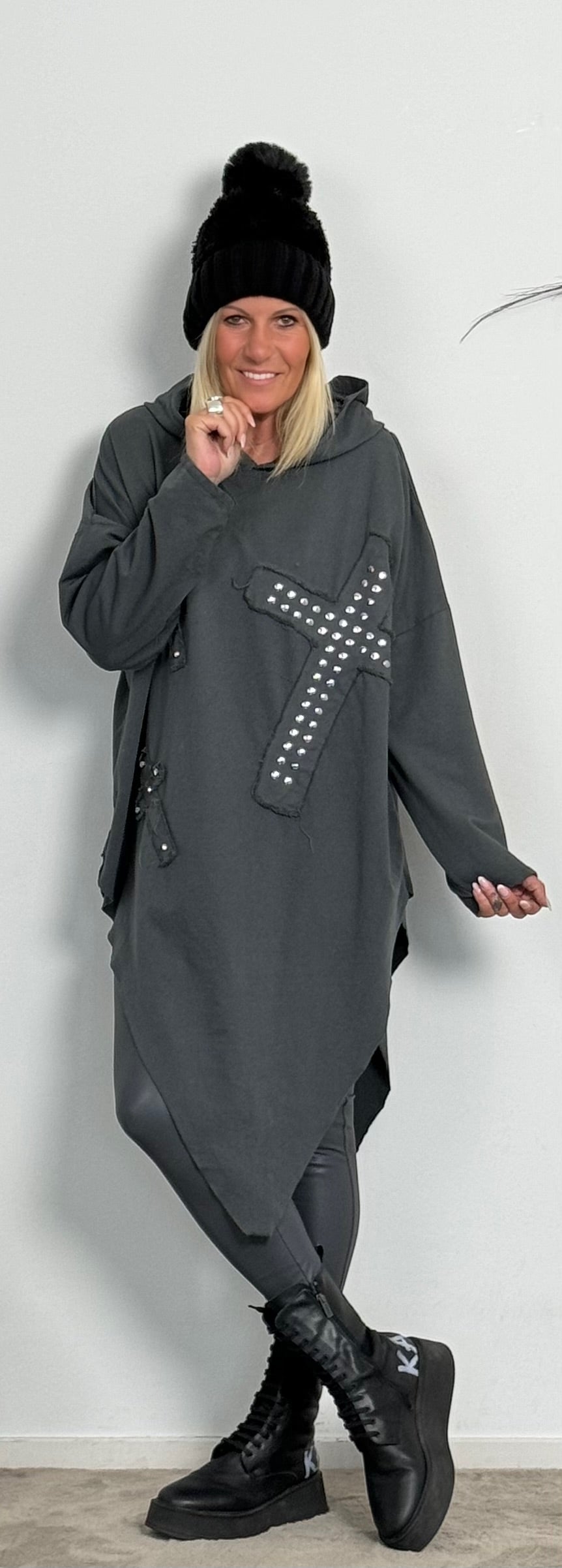 Asymmetrische hoodie "Cross" - antraciet