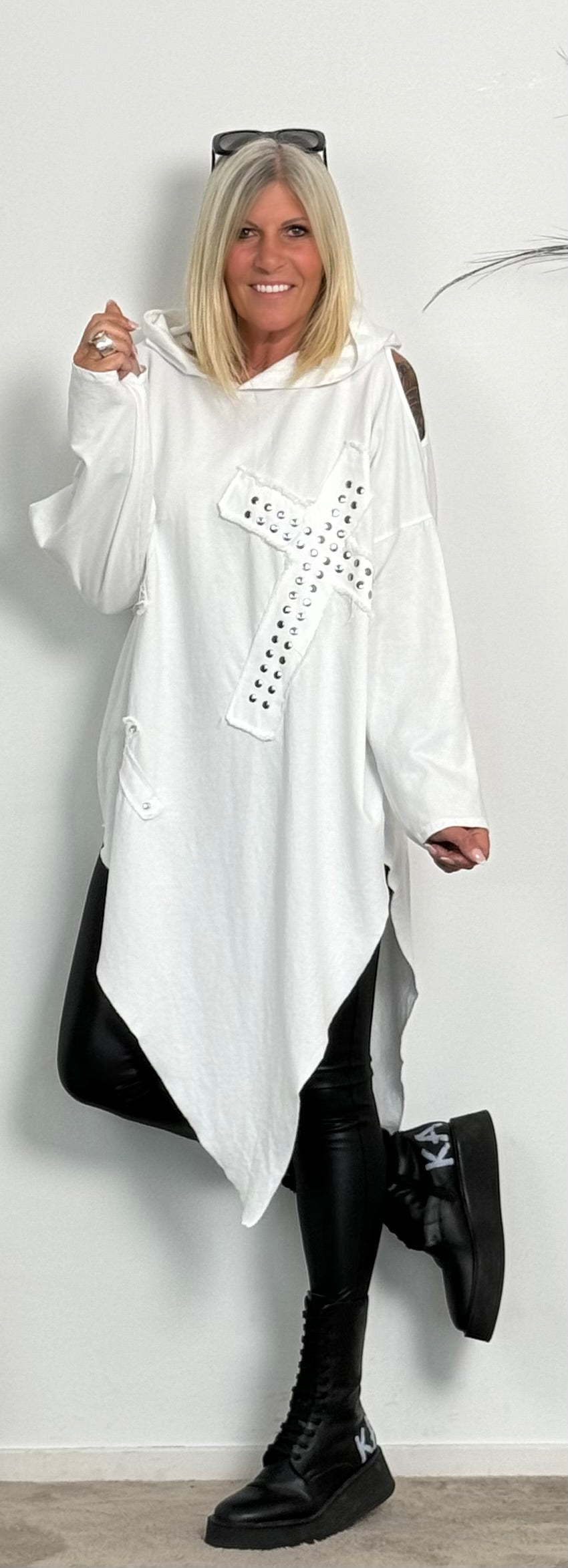 Asymmetric hoodie "Cross" - white