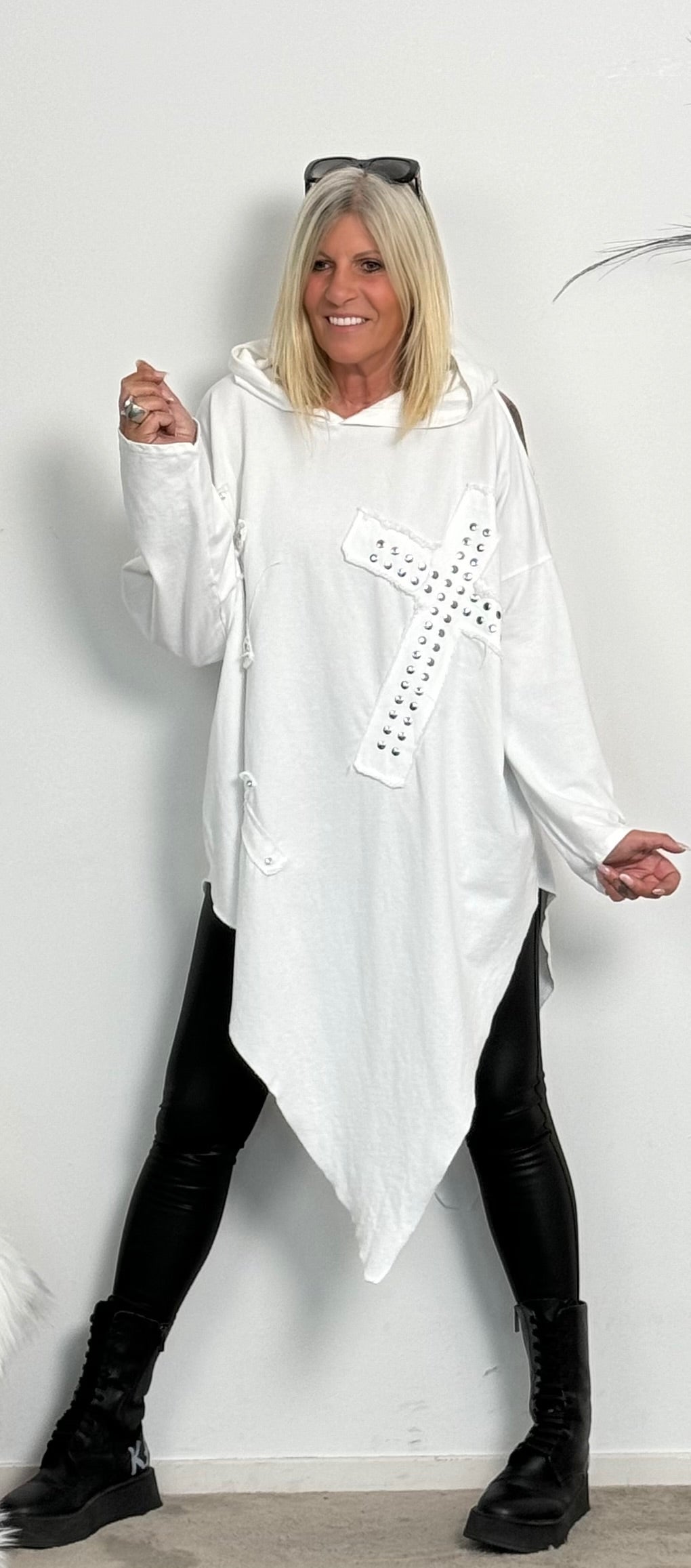 Asymmetric hoodie "Cross" - white