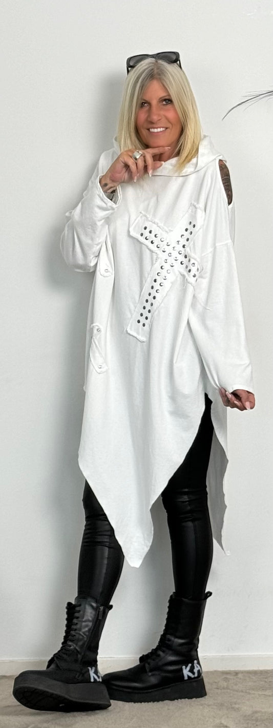 Asymmetric hoodie "Cross" - white