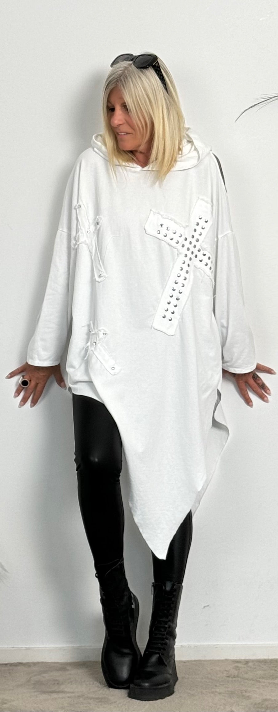 Asymmetric hoodie "Cross" - white