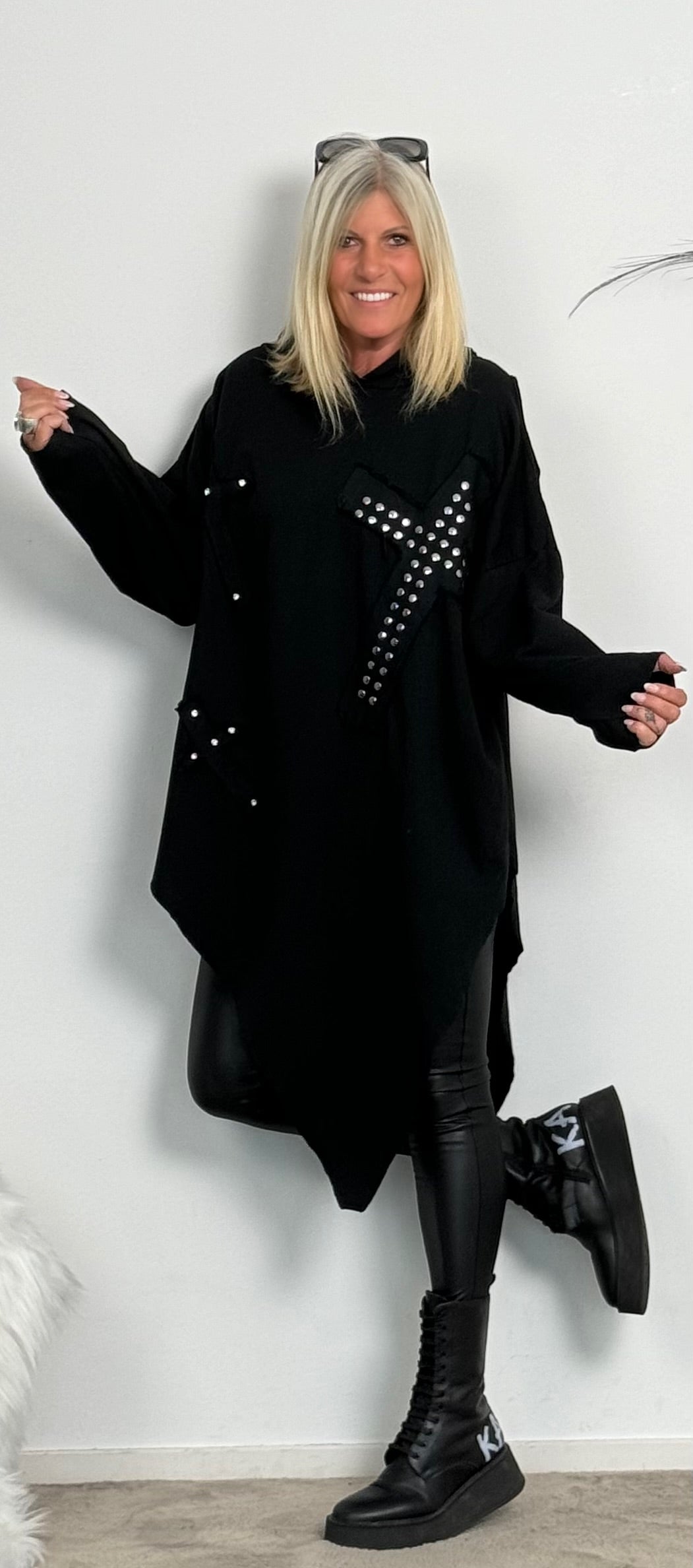 Asymmetric hoodie "Cross" - black