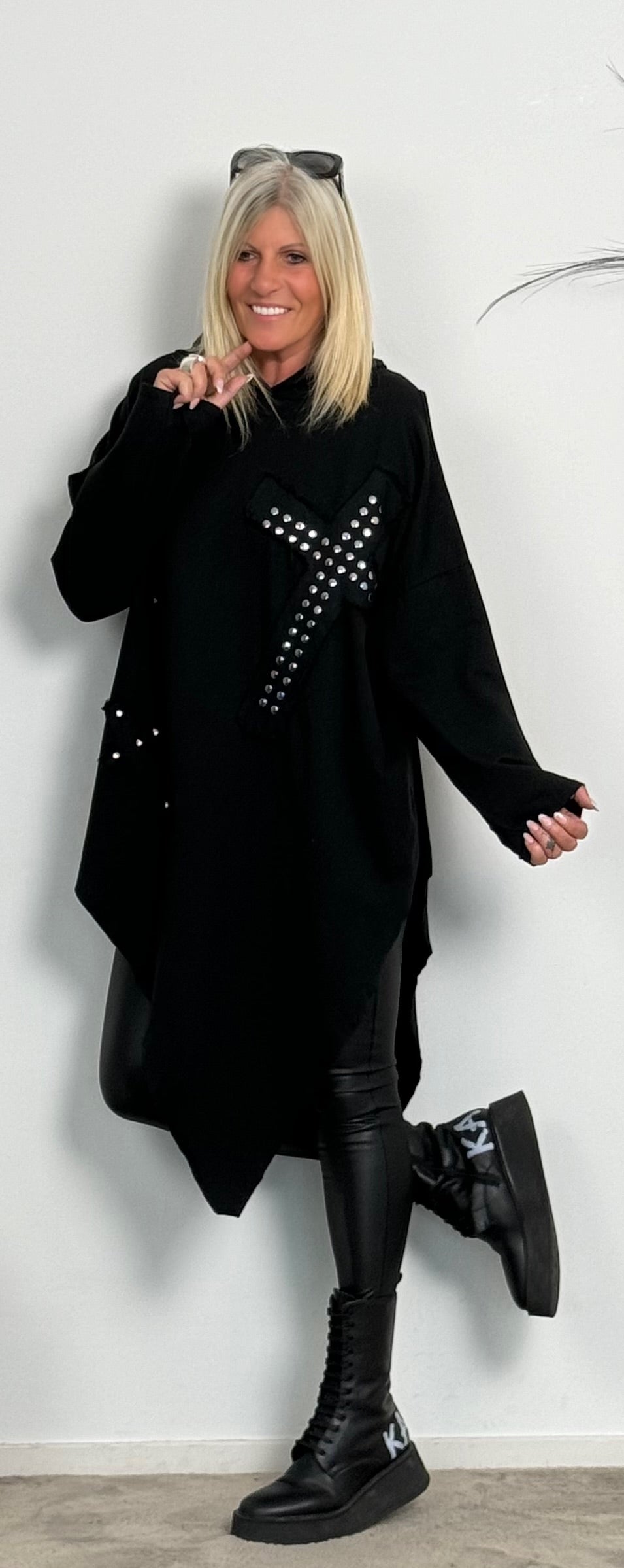 Asymmetric hoodie "Cross" - black