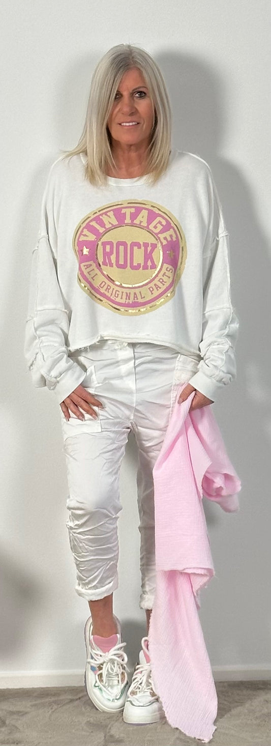 Kastiges Sweatshirt "Vintage Rock" - weiss