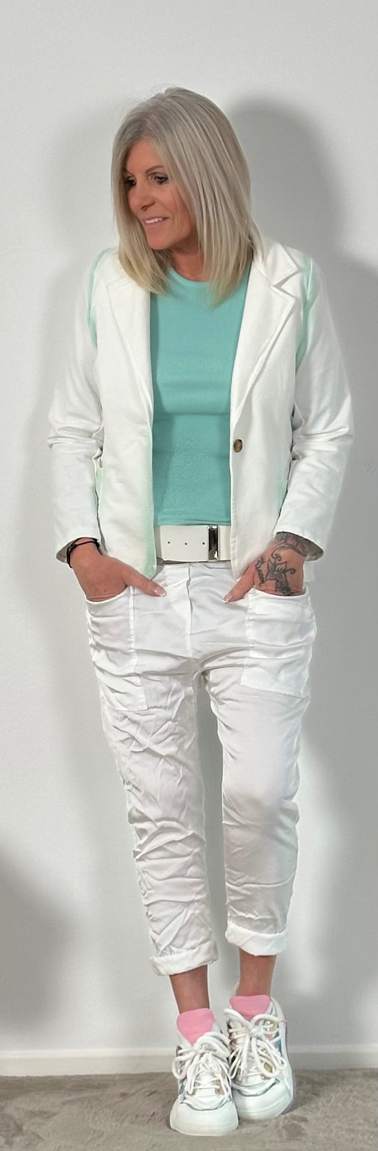 Sweatshirt Blazer "Kira" - white-watergreen