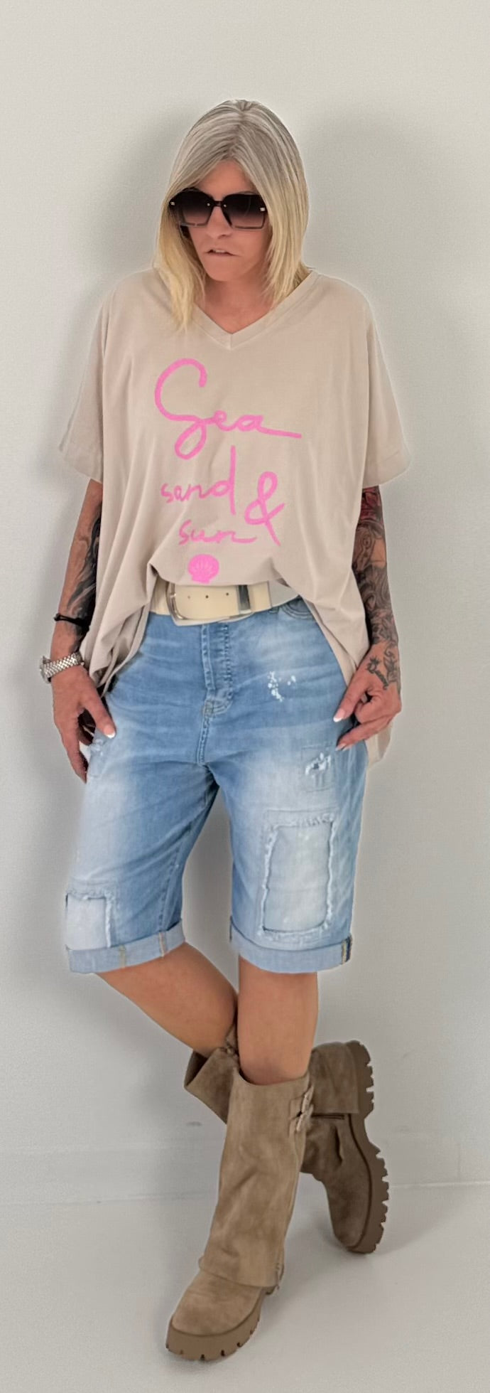 Oversized shirt model "Zee, zand &amp; zon" - beige-snoep