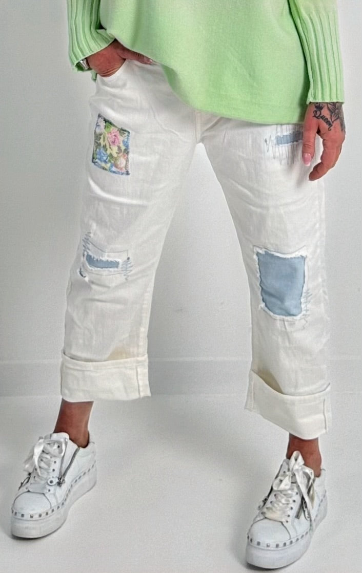 Culottejeans model "Flower" - wit