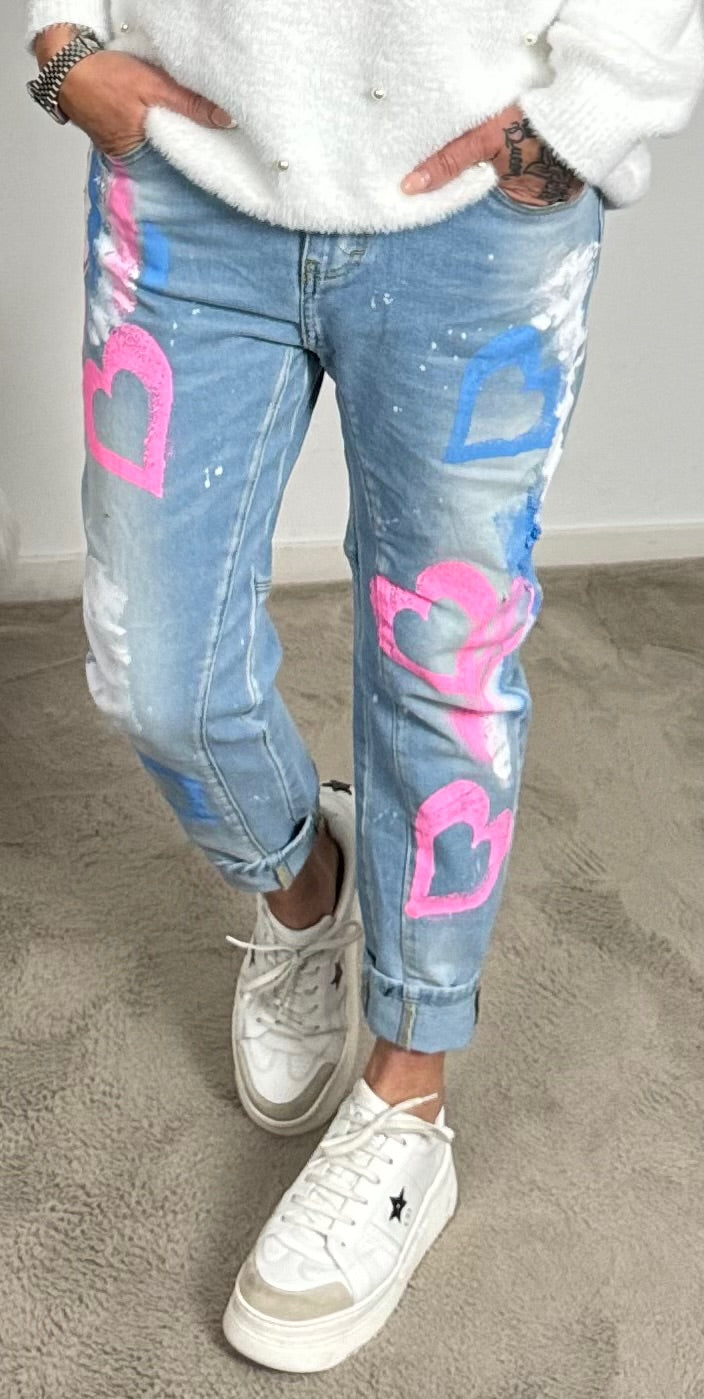 Jeans trousers "Heart Graffiti" - denim