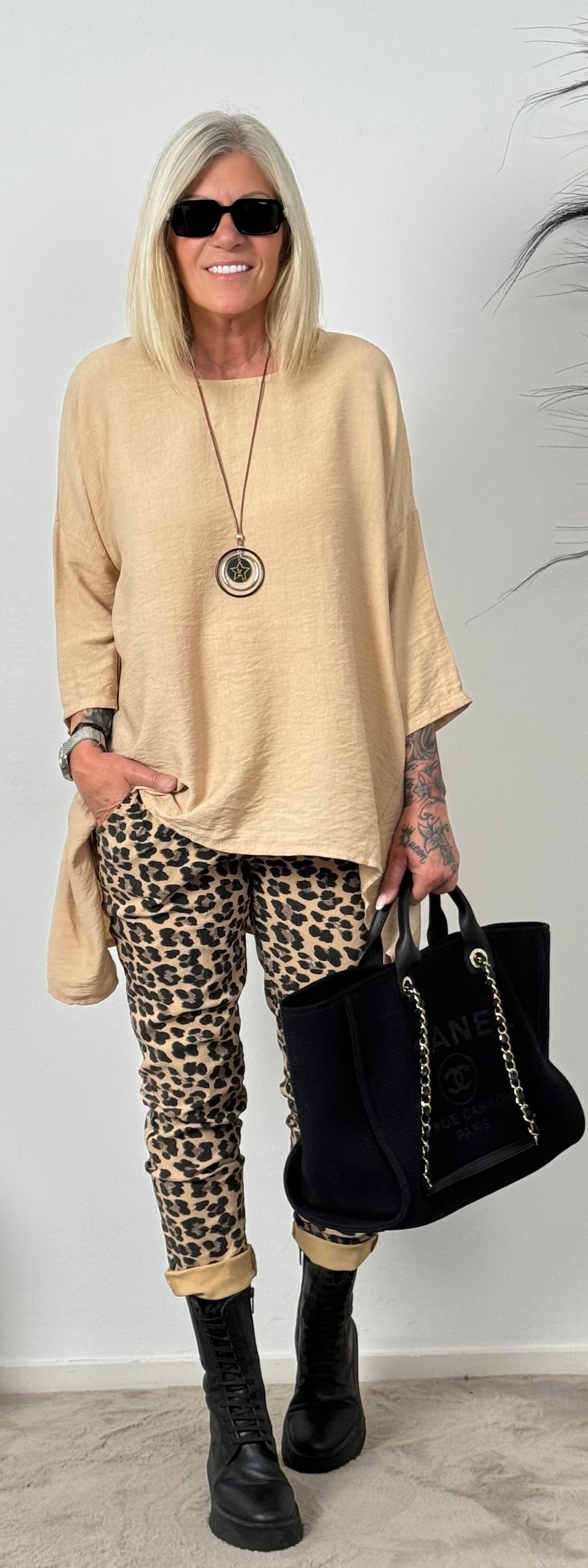 Broek in Leo-print "Viola" - camel