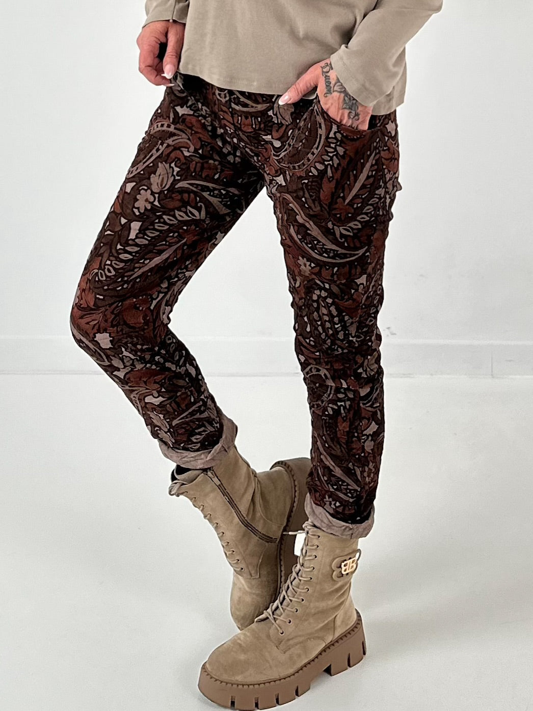 Babycord broek model "Soft Motion 4" - mokka-chocolade-beige