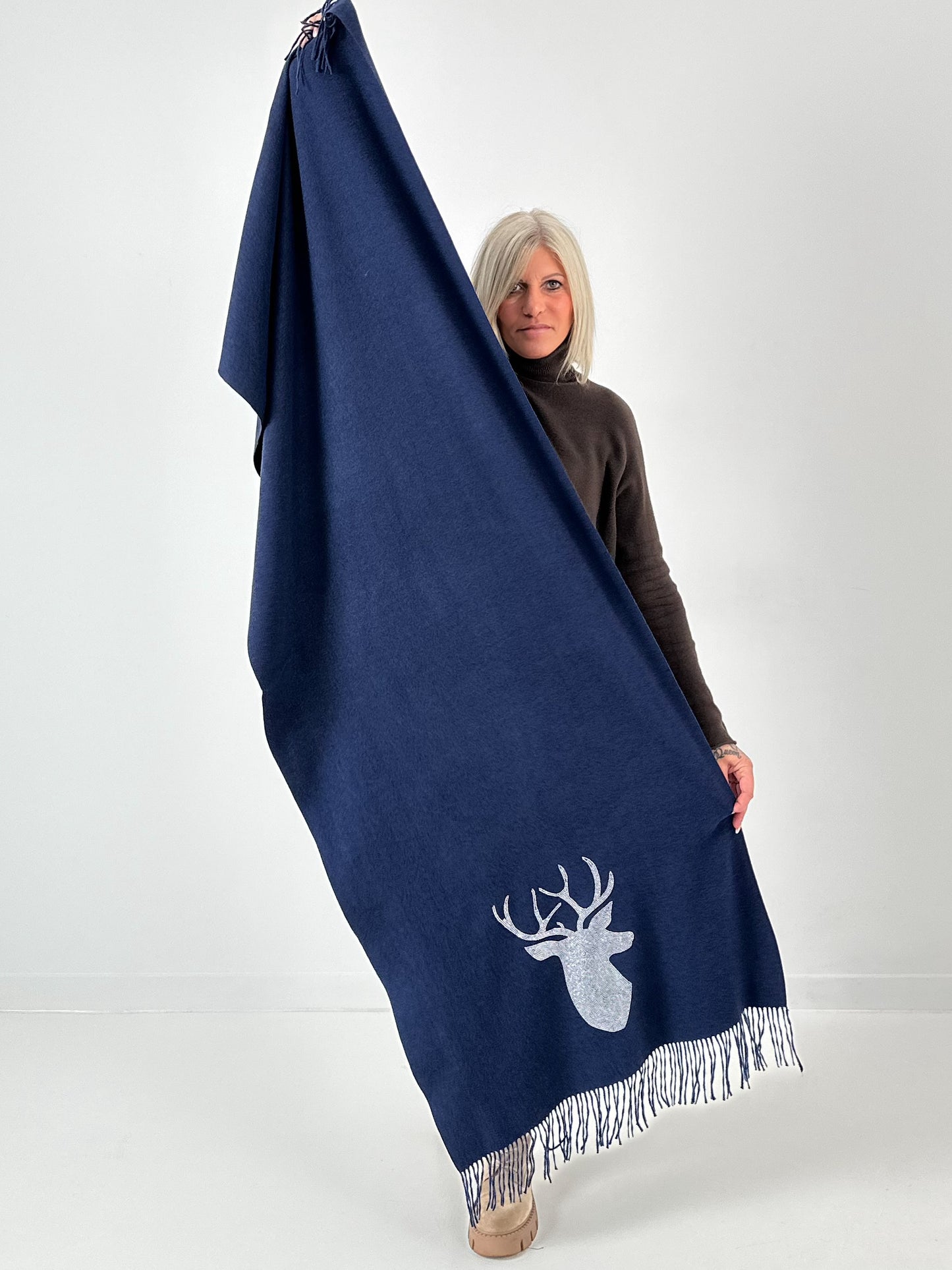 XXL sjaal model "Deer" - middernachtblauw