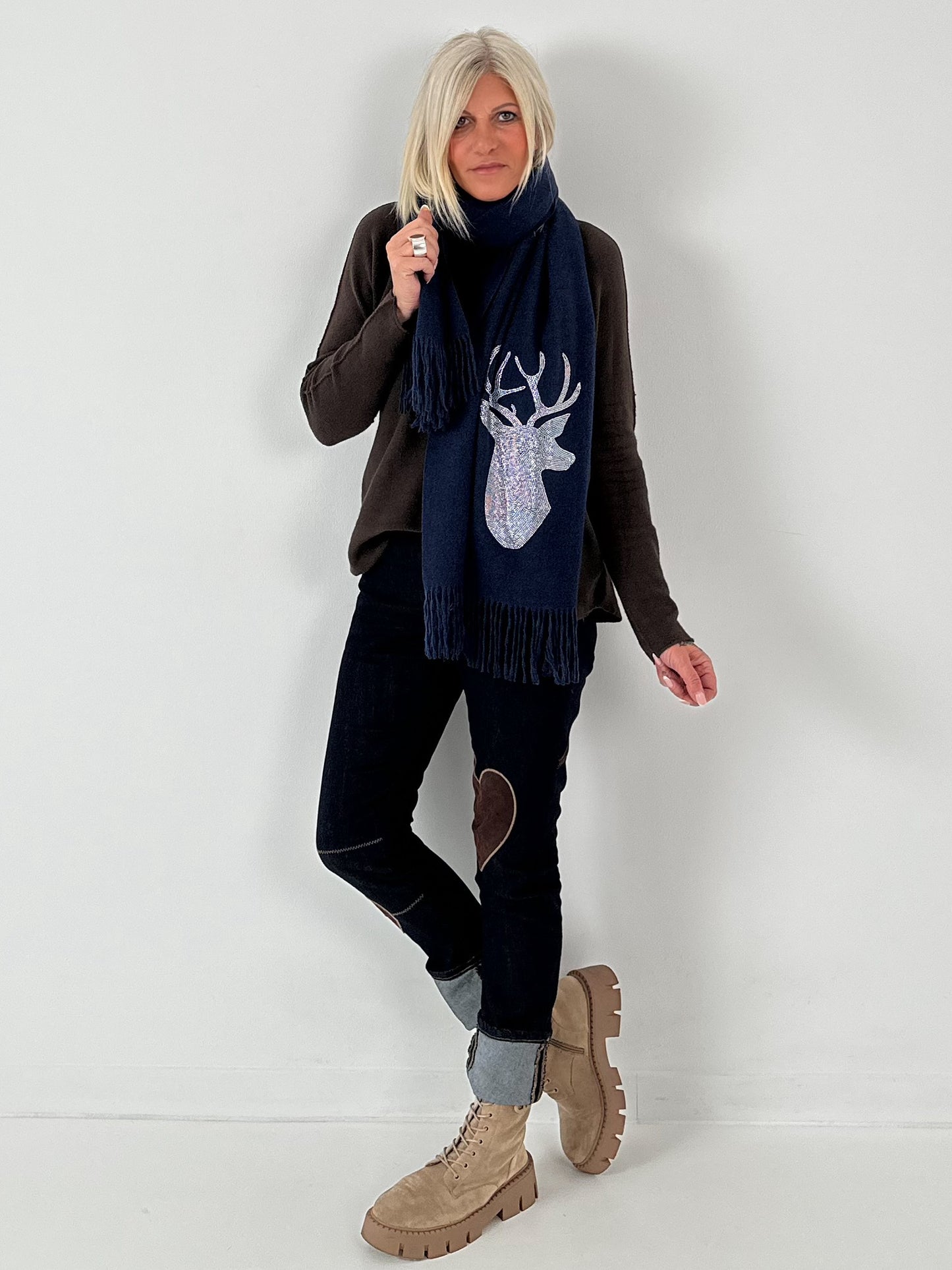 XXL sjaal model "Deer" - middernachtblauw