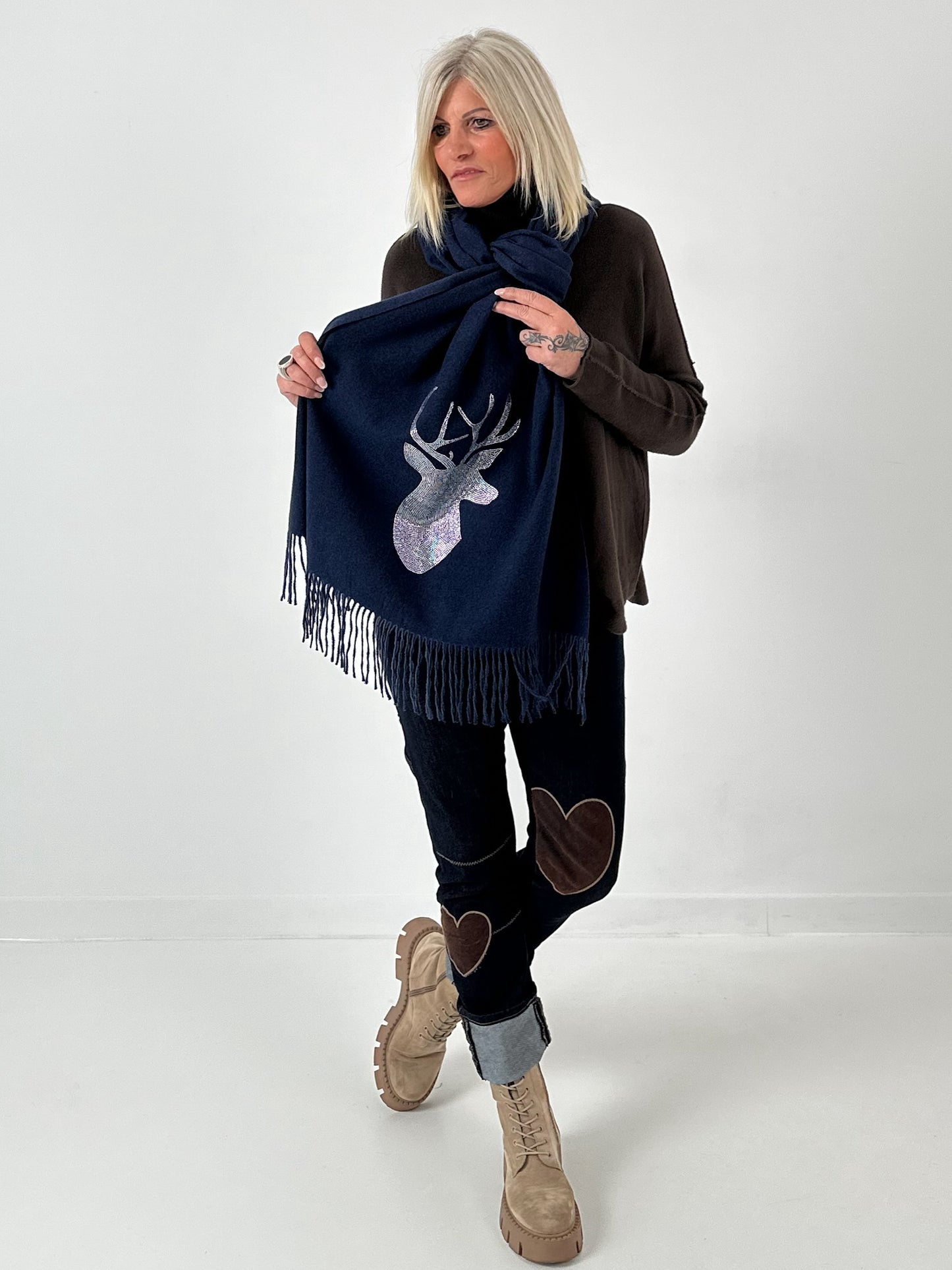 XXL sjaal model "Deer" - middernachtblauw