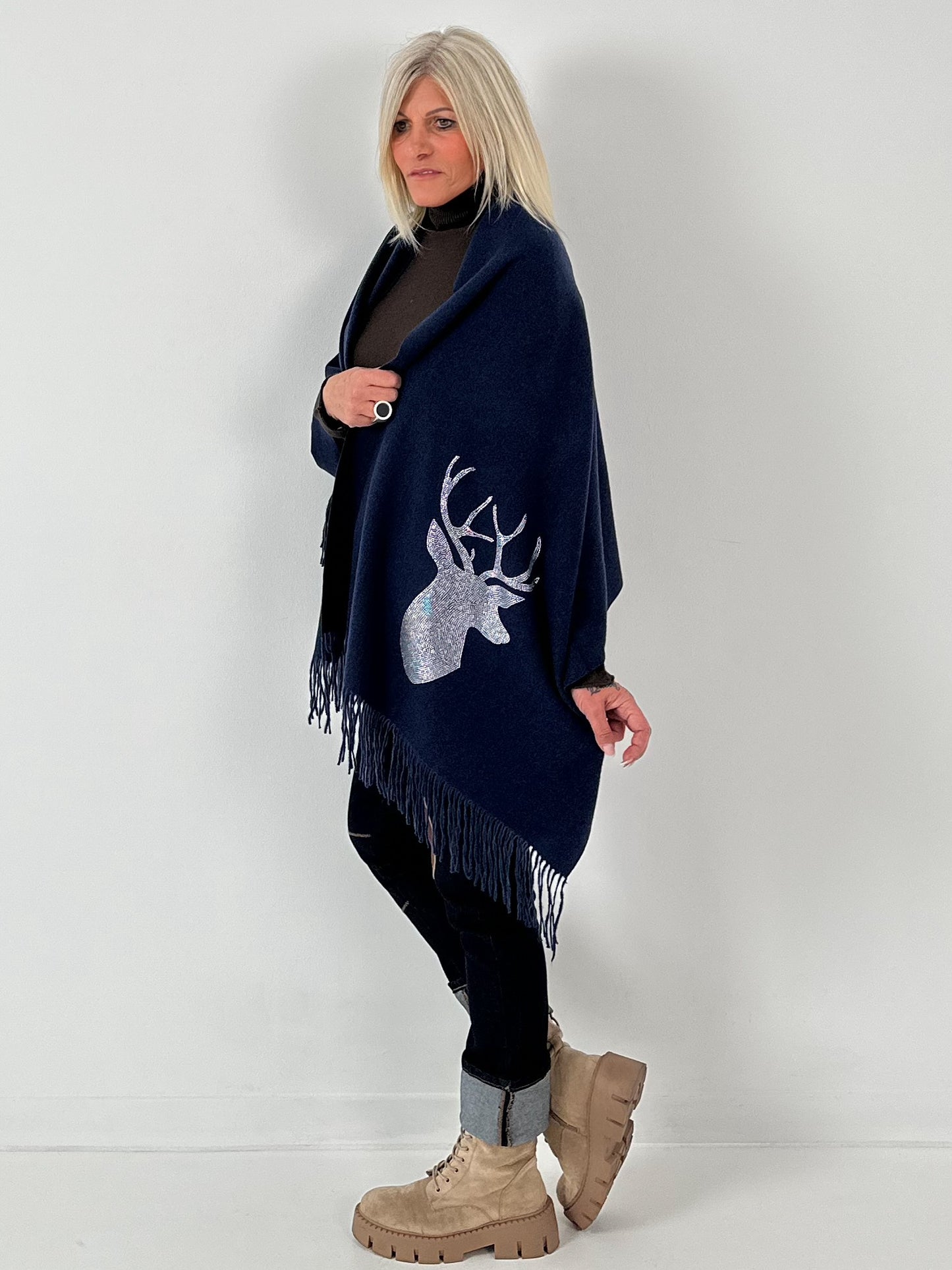 XXL sjaal model "Deer" - middernachtblauw