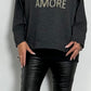 Boxy sweatshirt "Ciao Amore" - antraciet