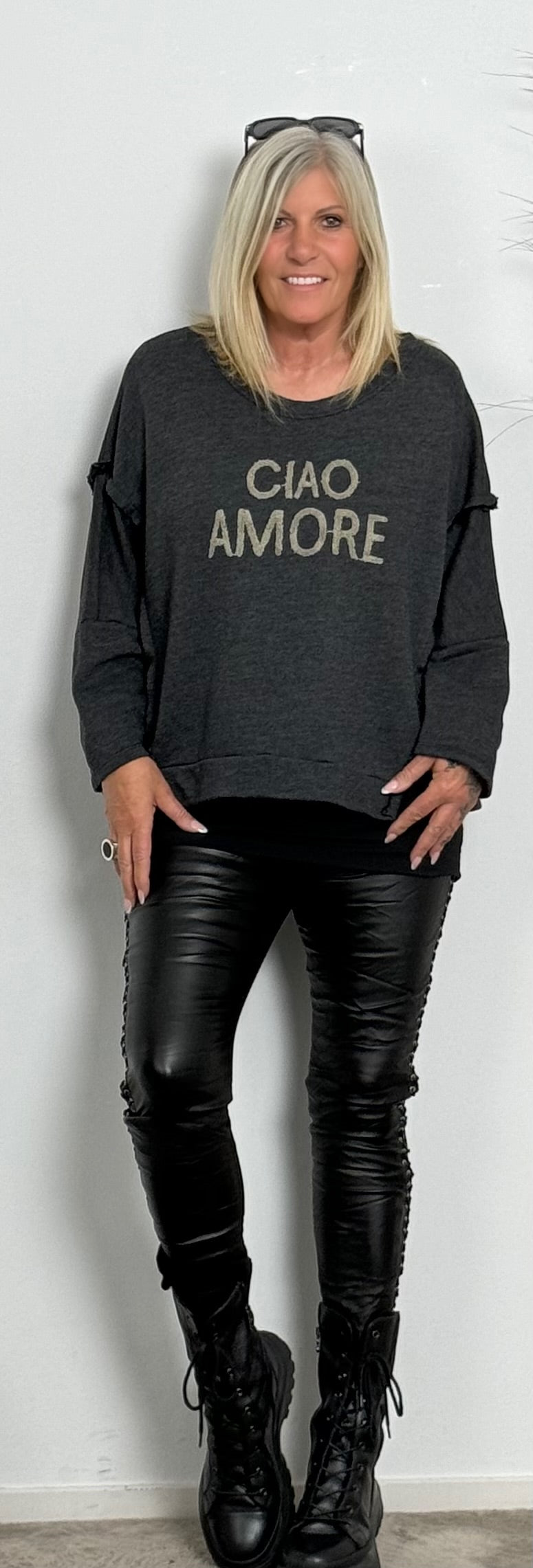 Kastiges Sweatshirt "Ciao Amore" - anthrazit