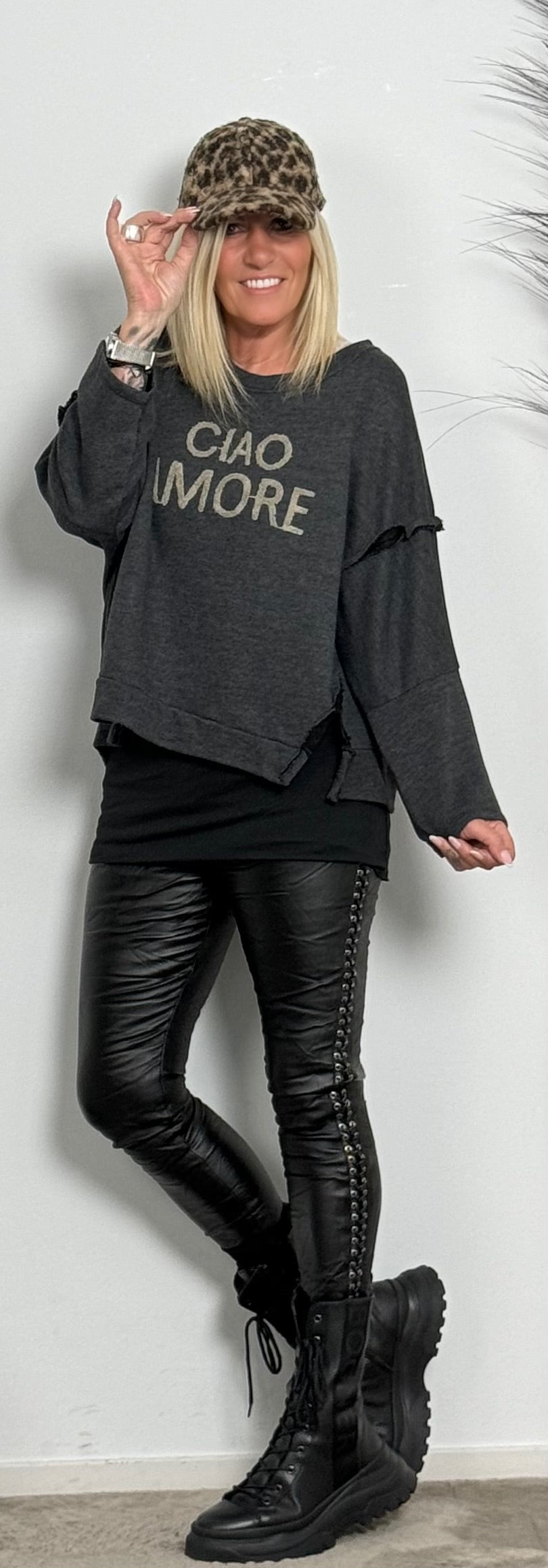 Imitation leather trousers with side rivets and lacing "Pocahontas" - black