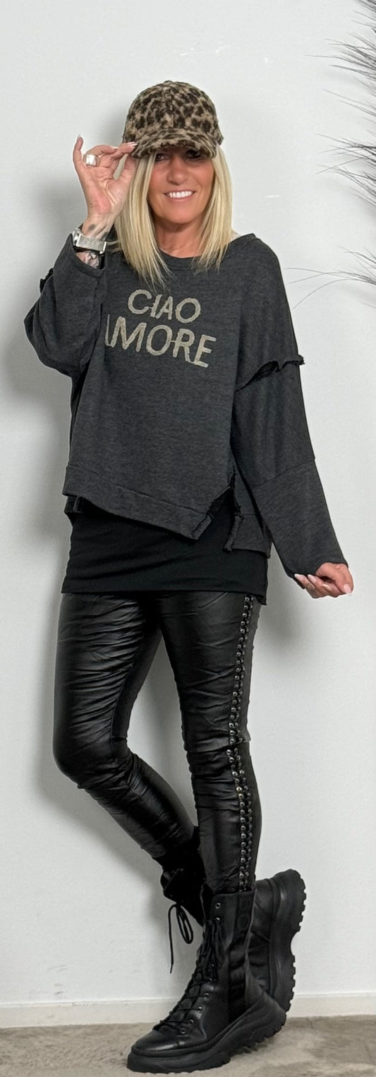 Boxy sweatshirt "Ciao Amore" - anthracite