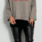 Kastiges Sweatshirt "Ciao Amore" - taupe