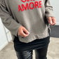 Boxy sweatshirt "Ciao Amore" - taupe