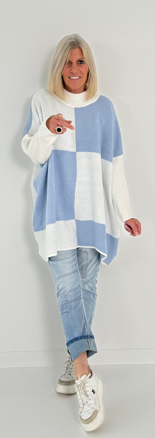 Oversized trui model "Color Block" - babyblauw-wit