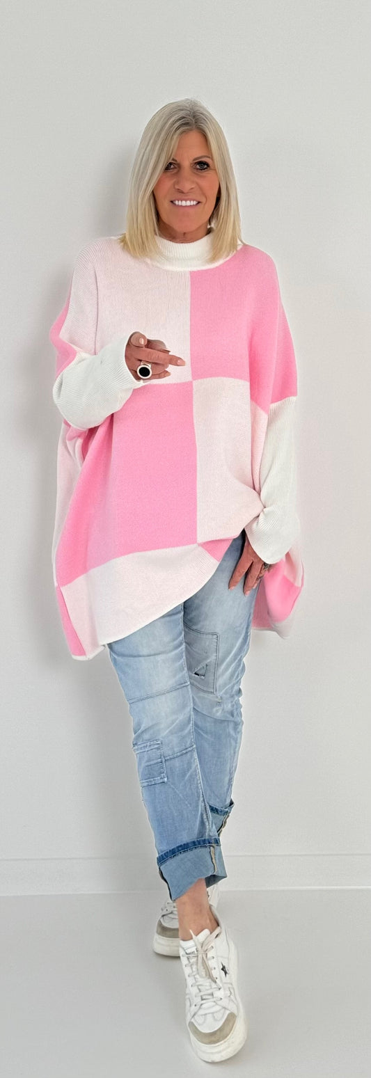 Oversized trui model "Color Block" - babyroze-wit