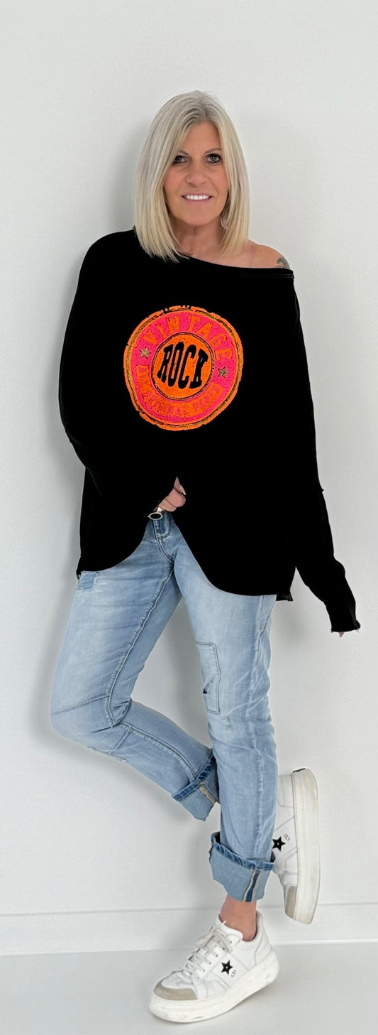 Sweatshirt mit Rückenausschnitt Modell "Rock Vintage" - schwarz