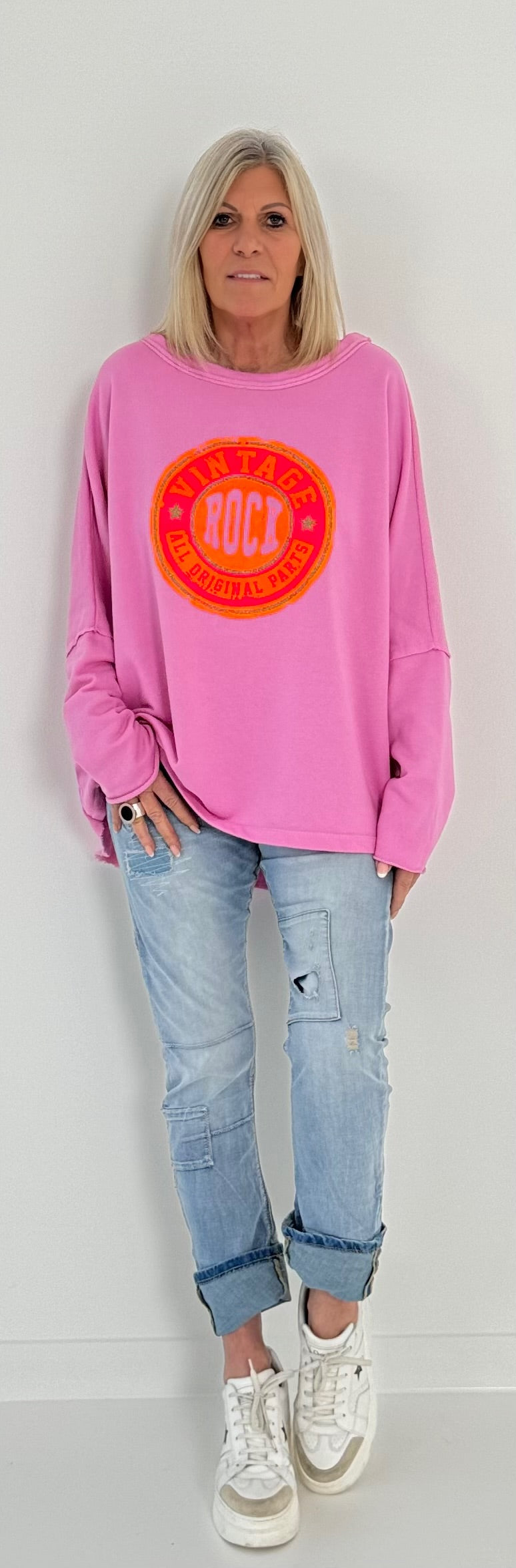 Sweatshirt mit Rückenausschnitt Modell "Rock Vintage" - candy