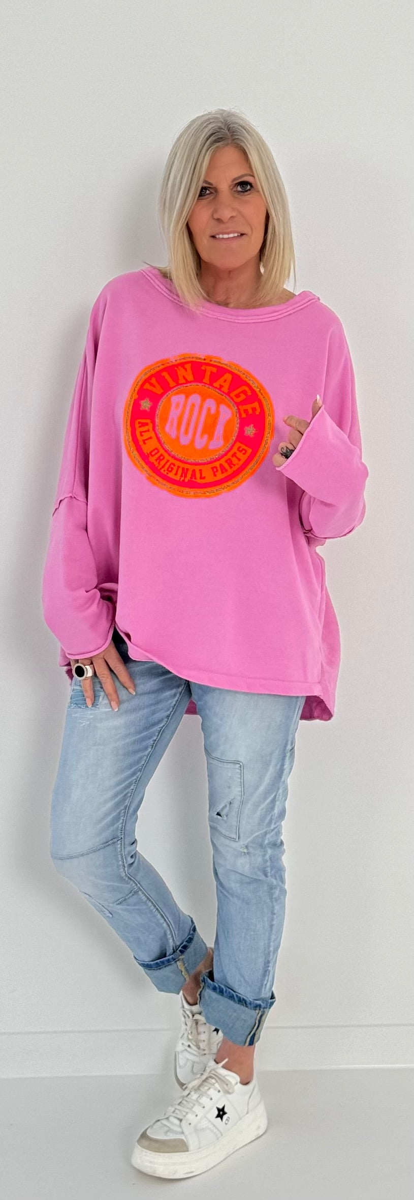 Sweatshirt mit Rückenausschnitt Modell "Rock Vintage" - candy