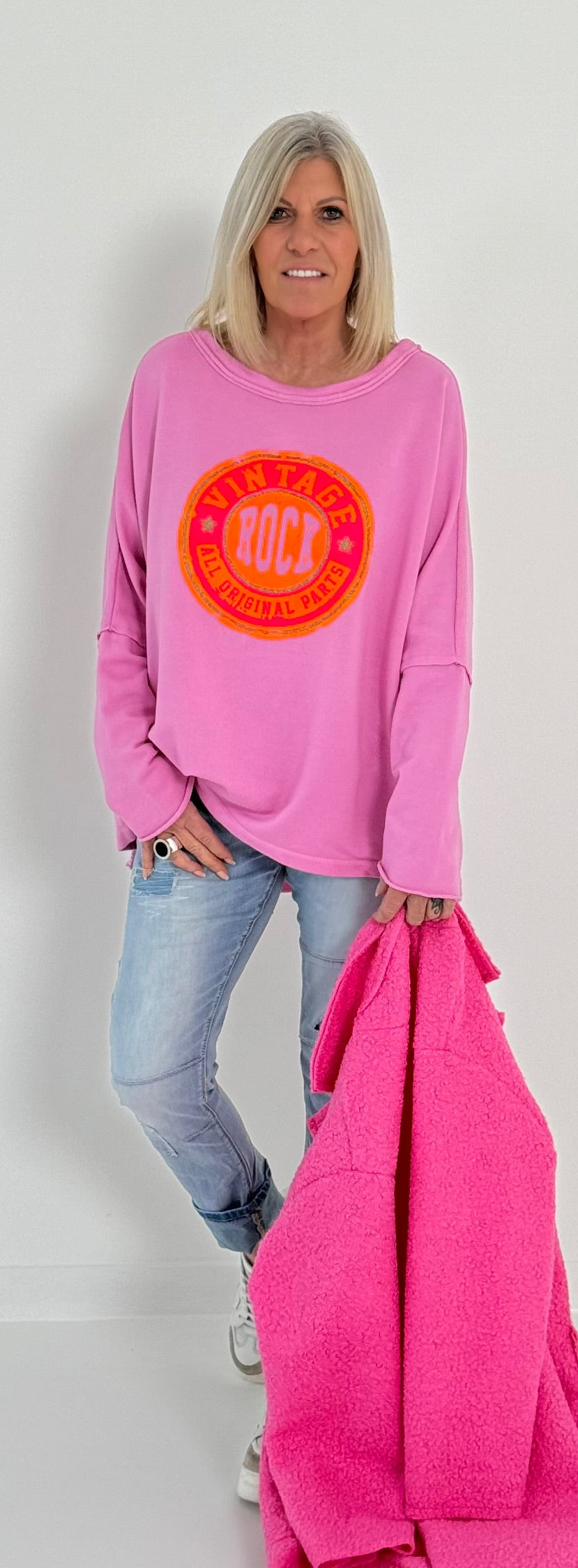 Sweatshirt mit Rückenausschnitt Modell "Rock Vintage" - candy