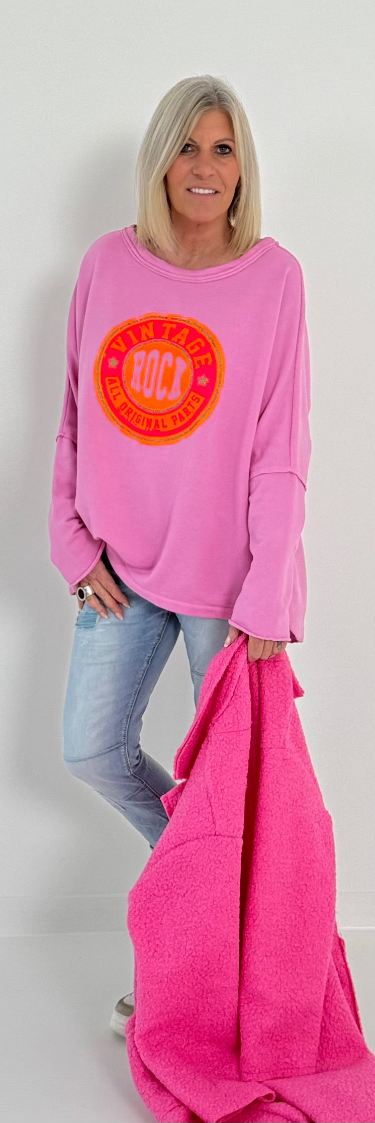 Sweatshirt mit Rückenausschnitt Modell "Rock Vintage" - candy