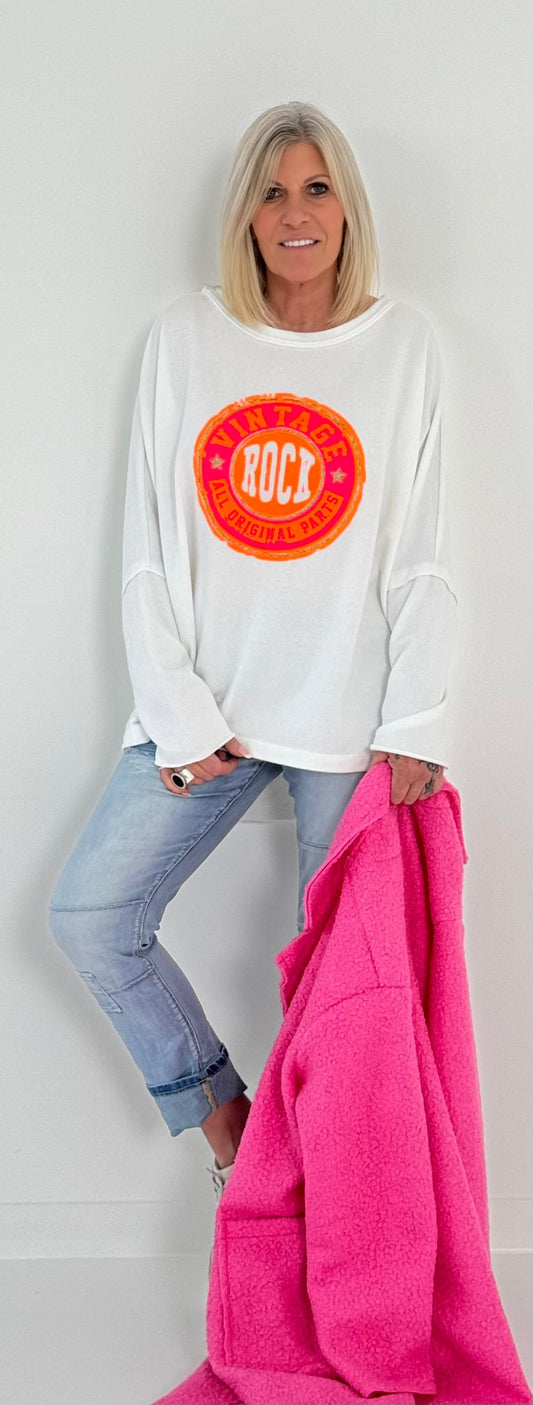 Sweatshirt mit Rückenausschnitt Modell "Rock Vintage" - weiss