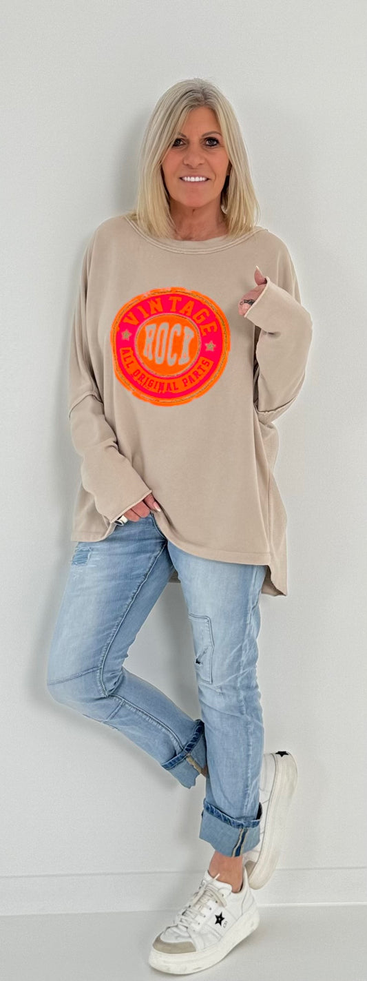 Sweatshirt mit Rückenausschnitt Modell "Rock Vintage" - beige