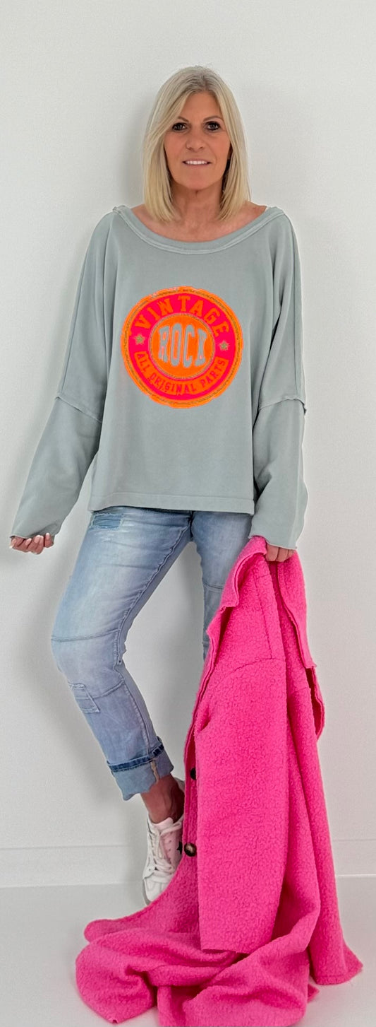 Sweatshirt mit Rückenausschnitt Modell "Rock Vintage" - grau