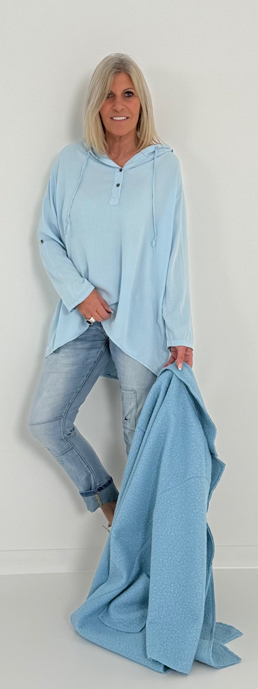 Hooded blouse model "Join" - light blue