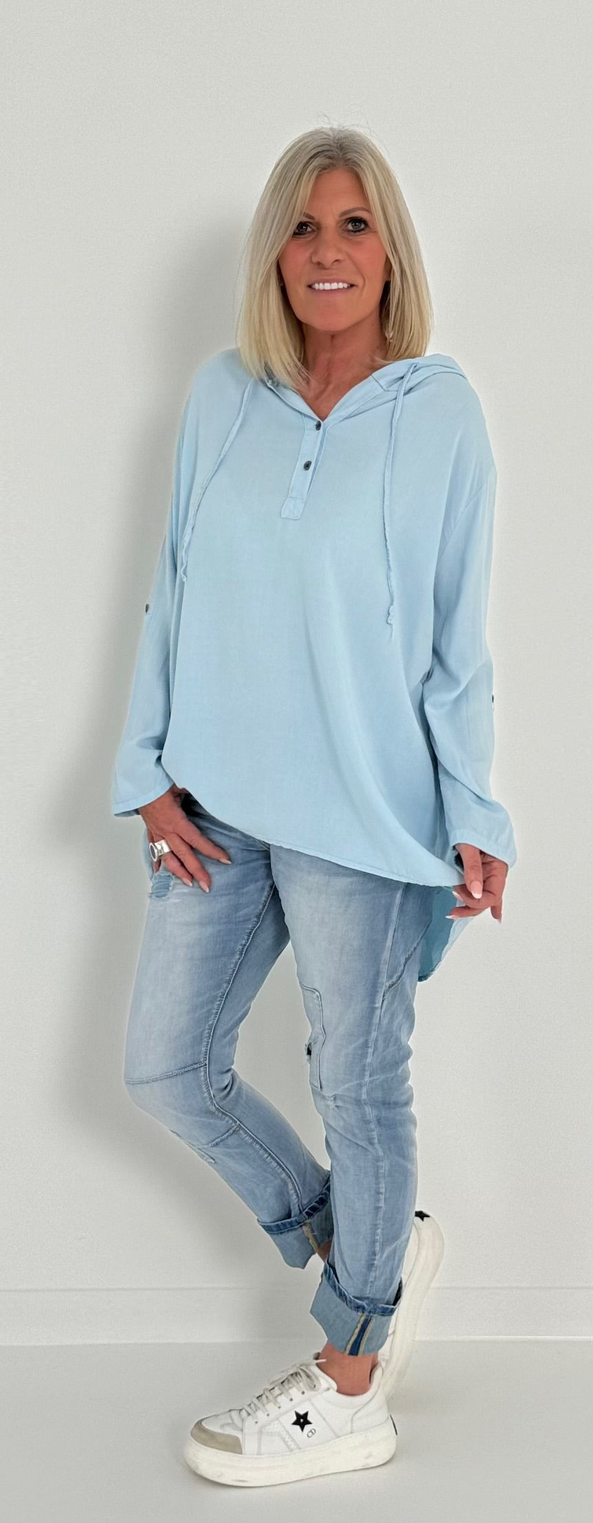 Hooded blouse model "Join" - light blue