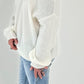 Off shoulder sweater with sophisticated knitted insert model "Viola" - ecru