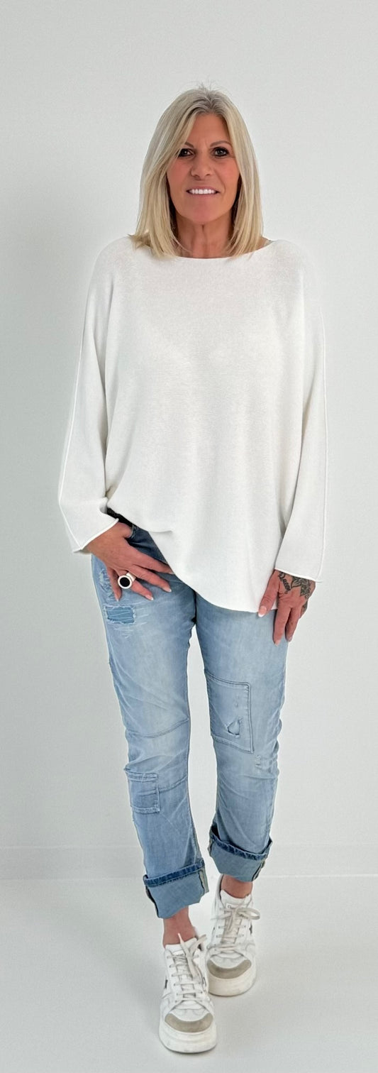 Feinstrick Pulli mit Rundhals Modell "Jess" - weiss