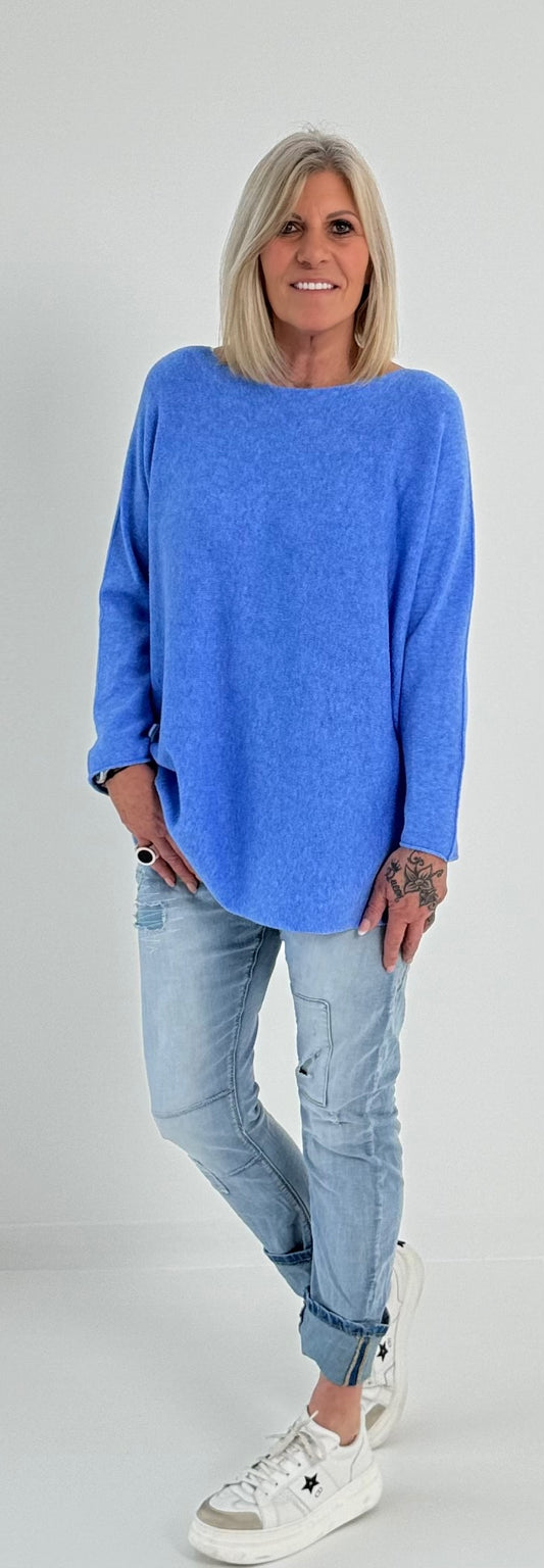 Feinstrick Pulli mit Rundhals Modell "Jess" - blau