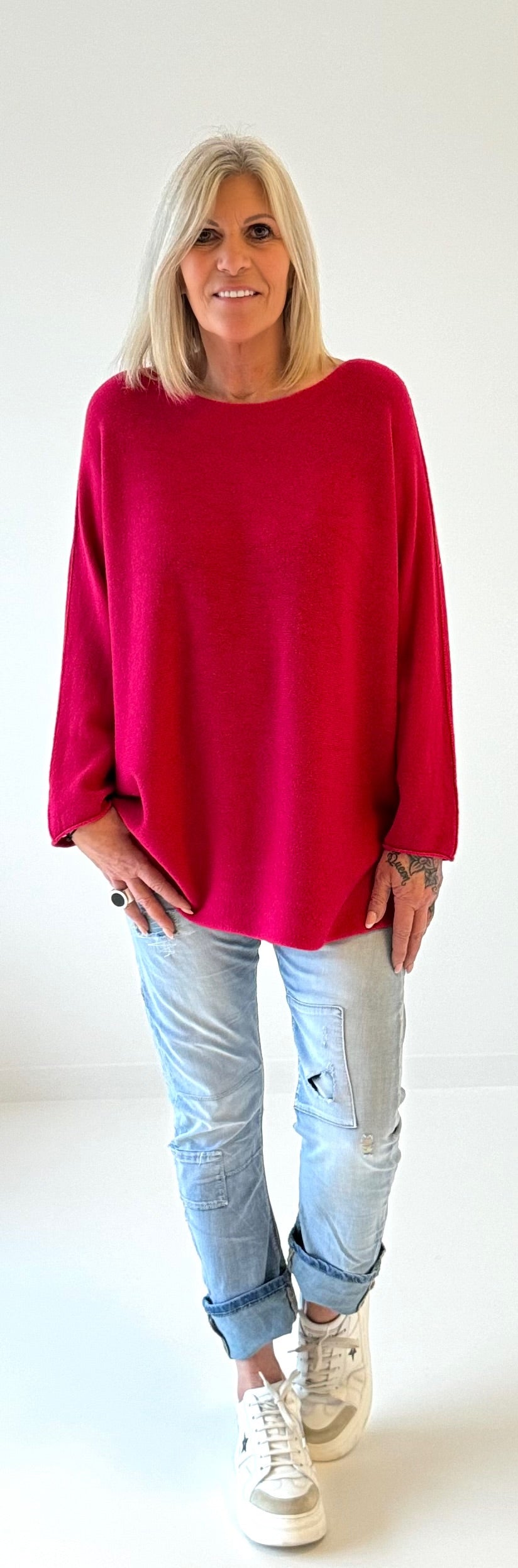 Feinstrick Pulli mit Rundhals Modell "Jess" - pink