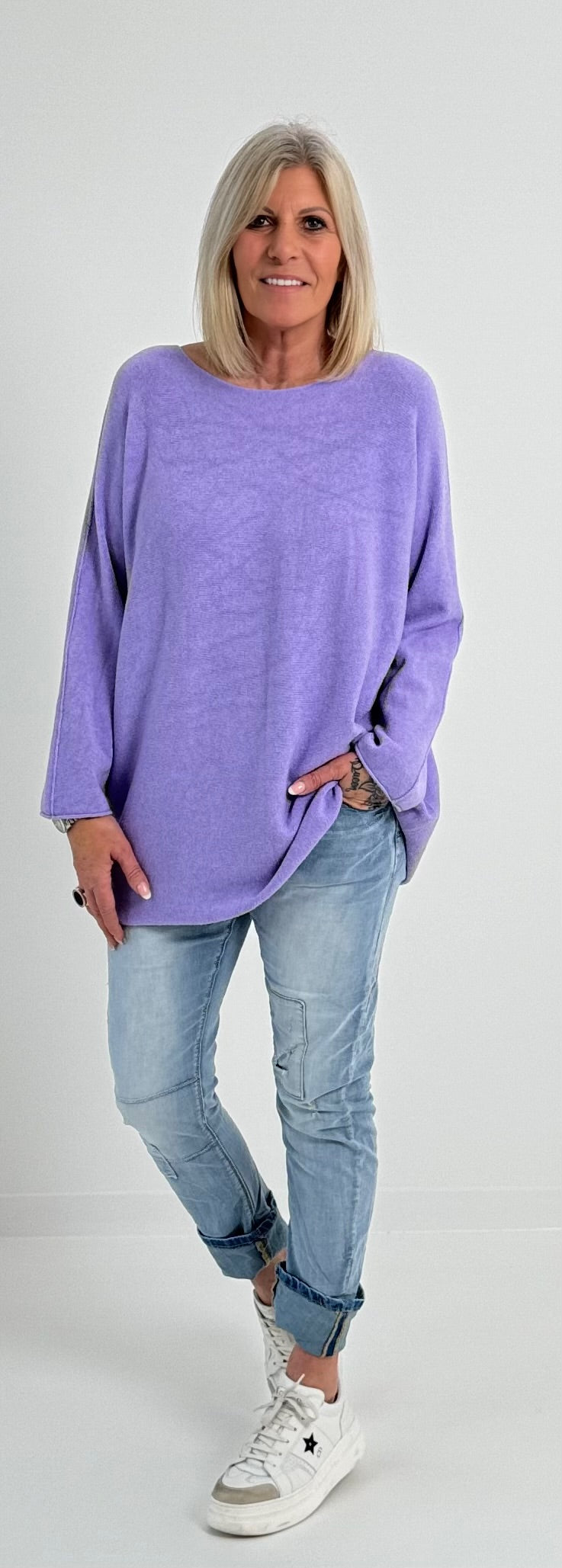 Feinstrick Pulli mit Rundhals Modell "Jess" - flieder