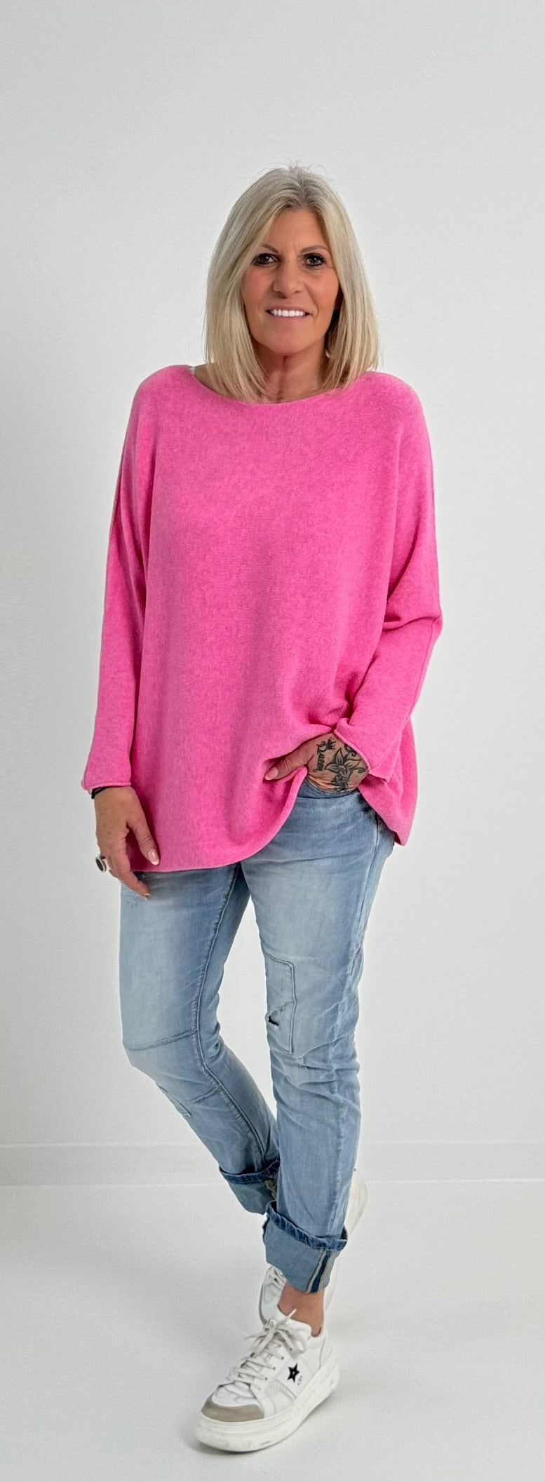 Feinstrick Pulli mit Rundhals Modell "Jess" - candypink