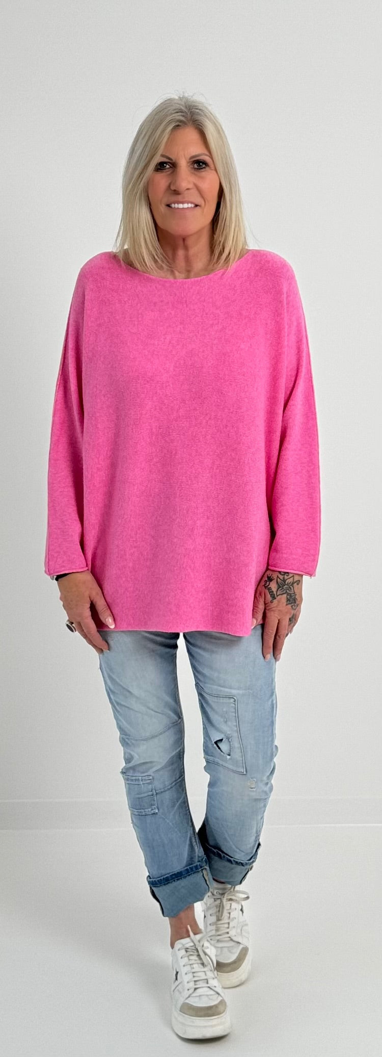 Feinstrick Pulli mit Rundhals Modell "Jess" - candypink