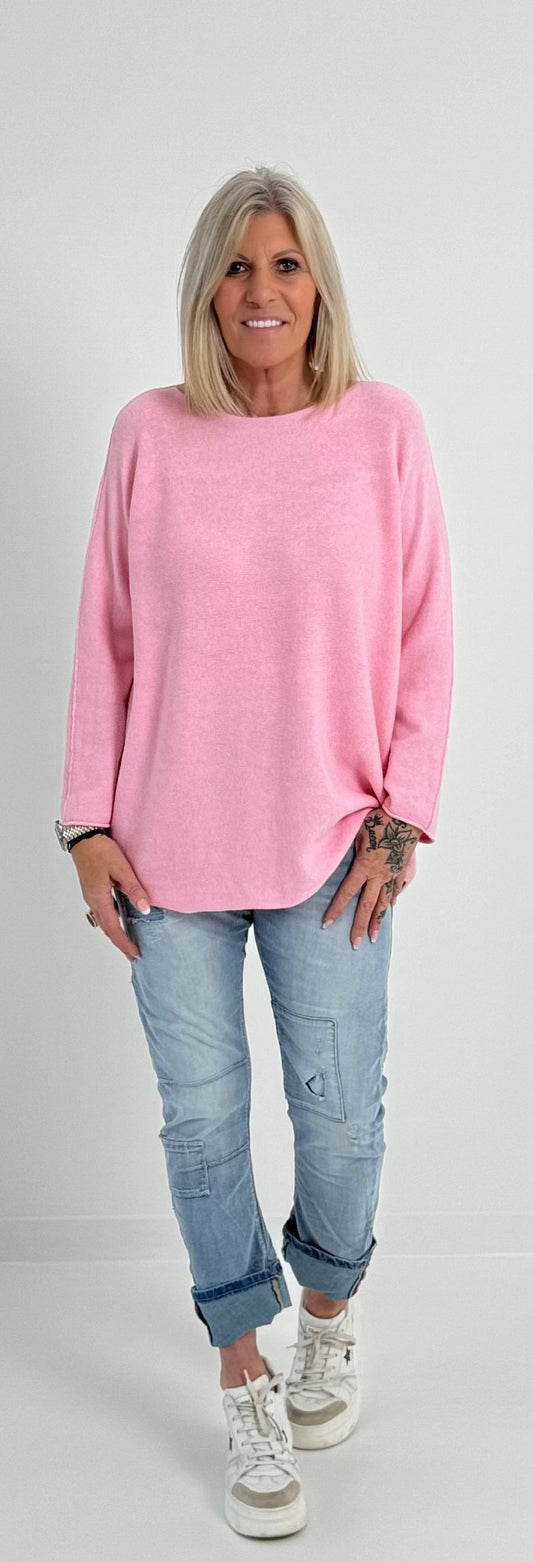 Fine knit sweater with round neck model "Jess" - baby pink