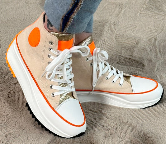 High Sneaker "Cora" - beige-orange