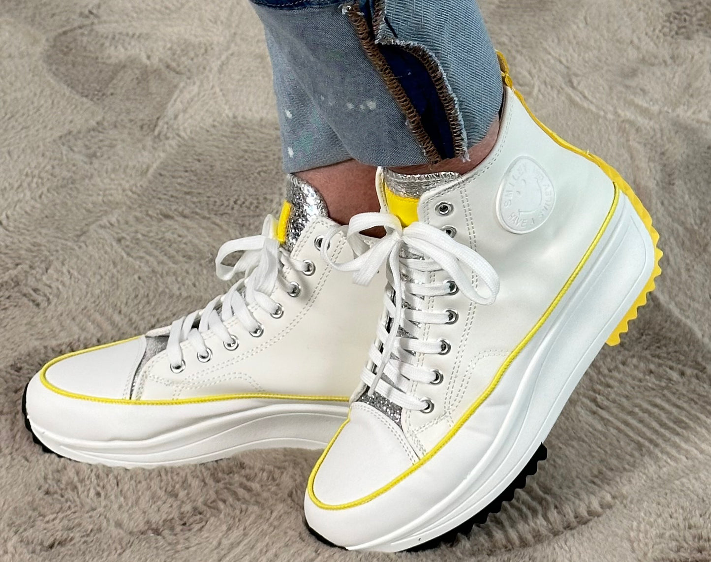 High sneakers "Sun" - white-yellow