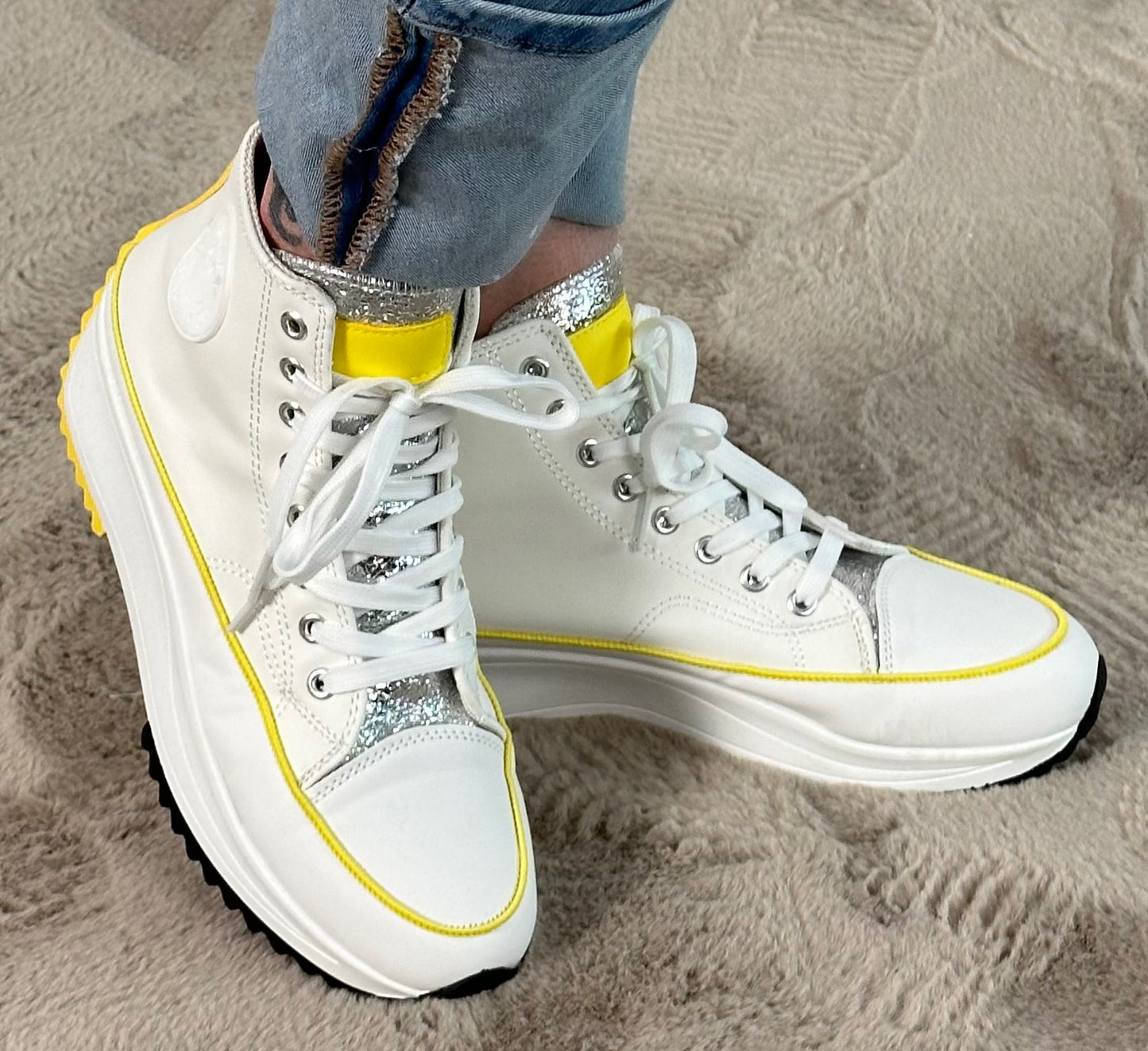 High sneakers "Sun" - white-yellow