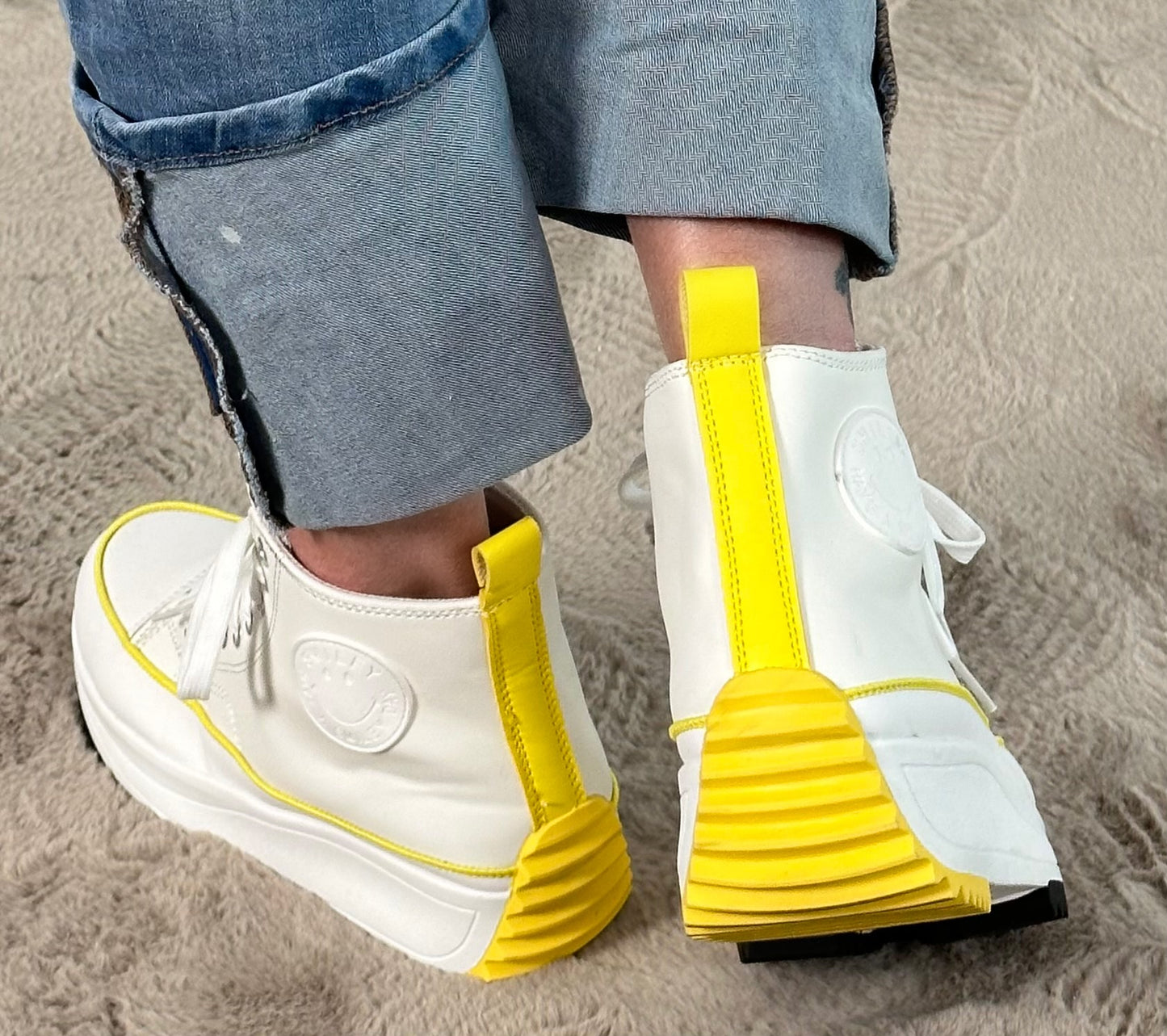 High sneakers "Sun" - white-yellow