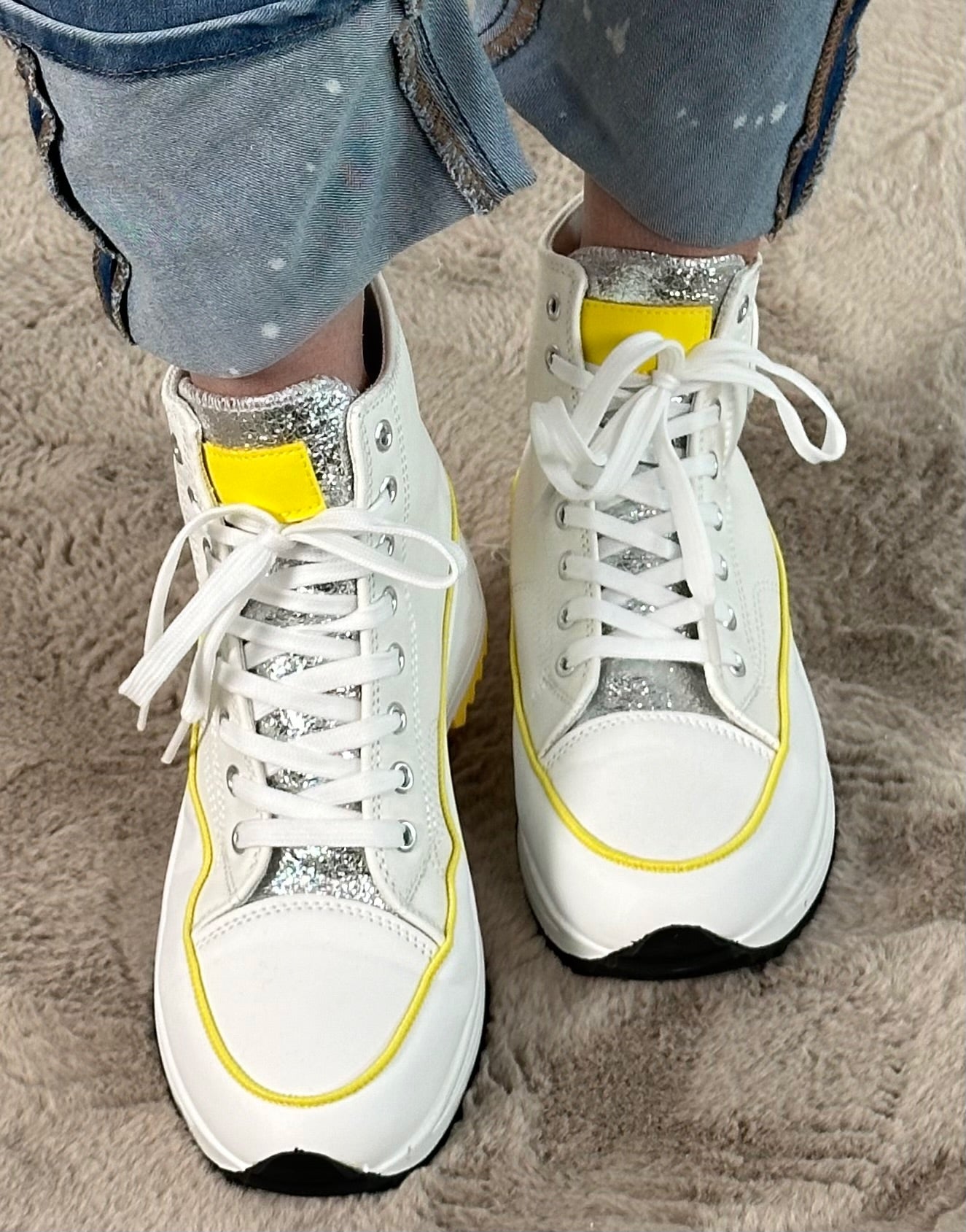 High sneakers "Sun" - white-yellow