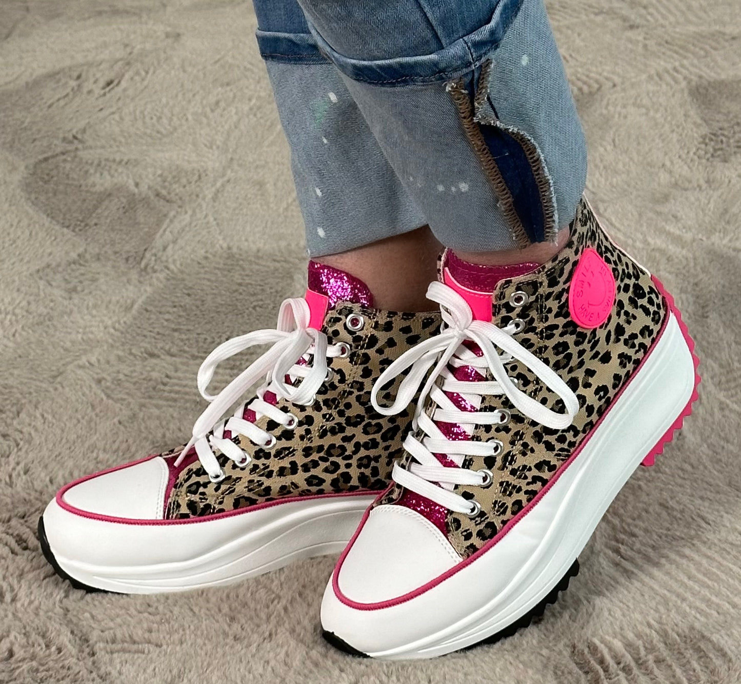 High Sneaker "Mara"- leo-pink